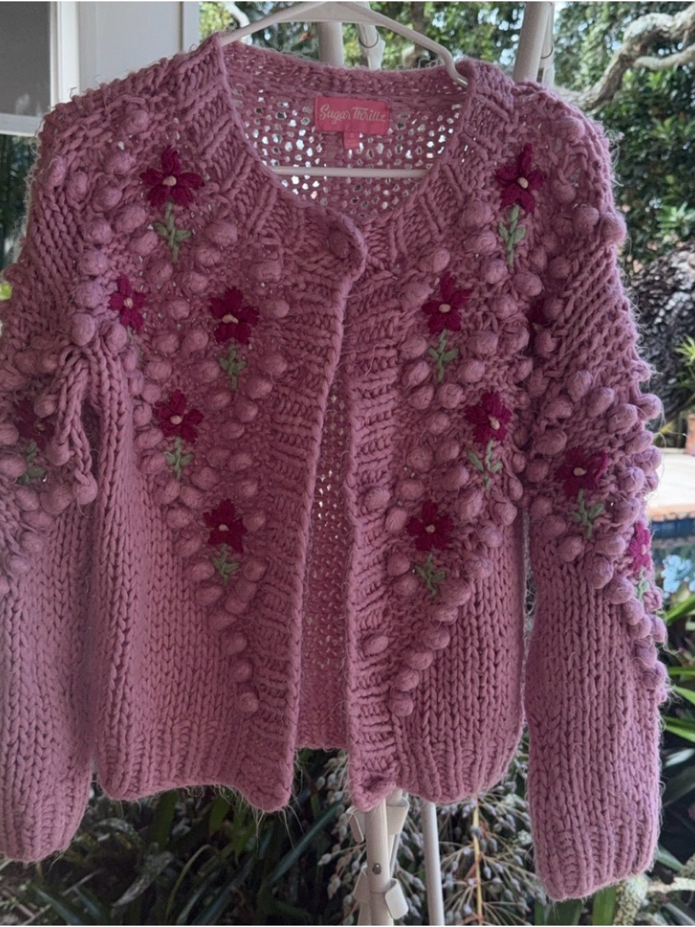 Sugar Thrillz Dusty Pink Floral Bobble Knit Cardigan